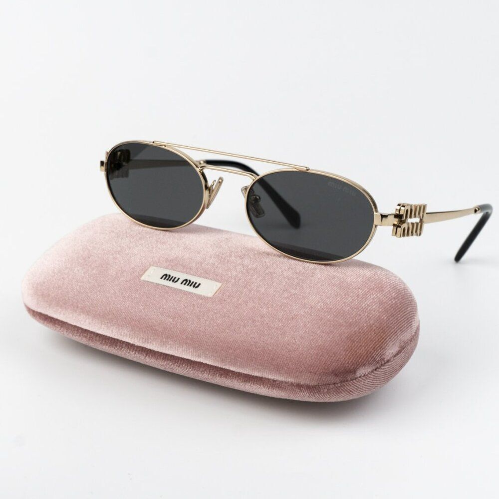 NEW Miu Miu MU54ZS ZVN08Z LOGO Pale Gold Dark Grey Pilot Unisex Sunglasses